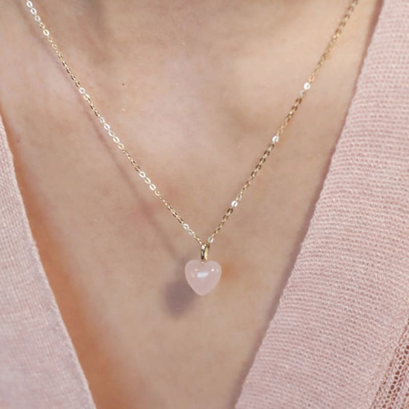 Modernlike 14k Gold-filled Silver Pink Quartz Crystal Heart Necklace