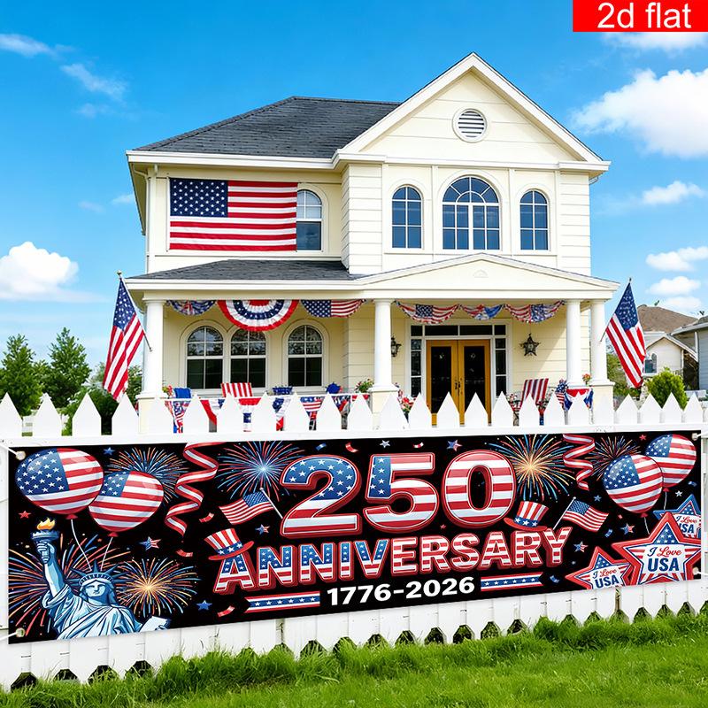Usa 250th Anniversary Banner Large Patriotic Decorations Banner America 250 Years Yard Sign Vibrant 4th Of July Party Banner