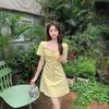 Large Size Women's French Floral Short-sleeved Dress, New Arrival Women's Summer Thin A-word Short-length Skirt