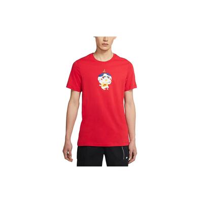 Cartoon-Print Strick Sport Kurzarm T-Shirt Herren Tops University-Rot DD1323-657