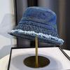 Korean Vintage Distressed Bucket Hat - Frayed Shade, Cloth Face Slimming Design Hats Women Spring Autumn