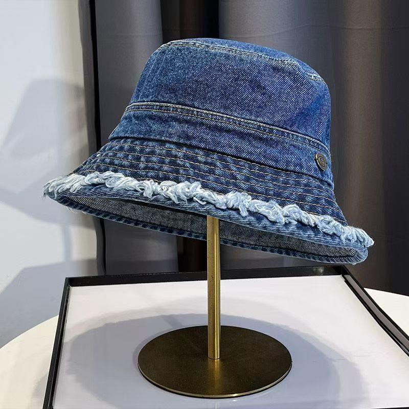 Korean Vintage Distressed Bucket Hat - Frayed Shade, Cloth Face Slimming Design Hats Women Spring Autumn