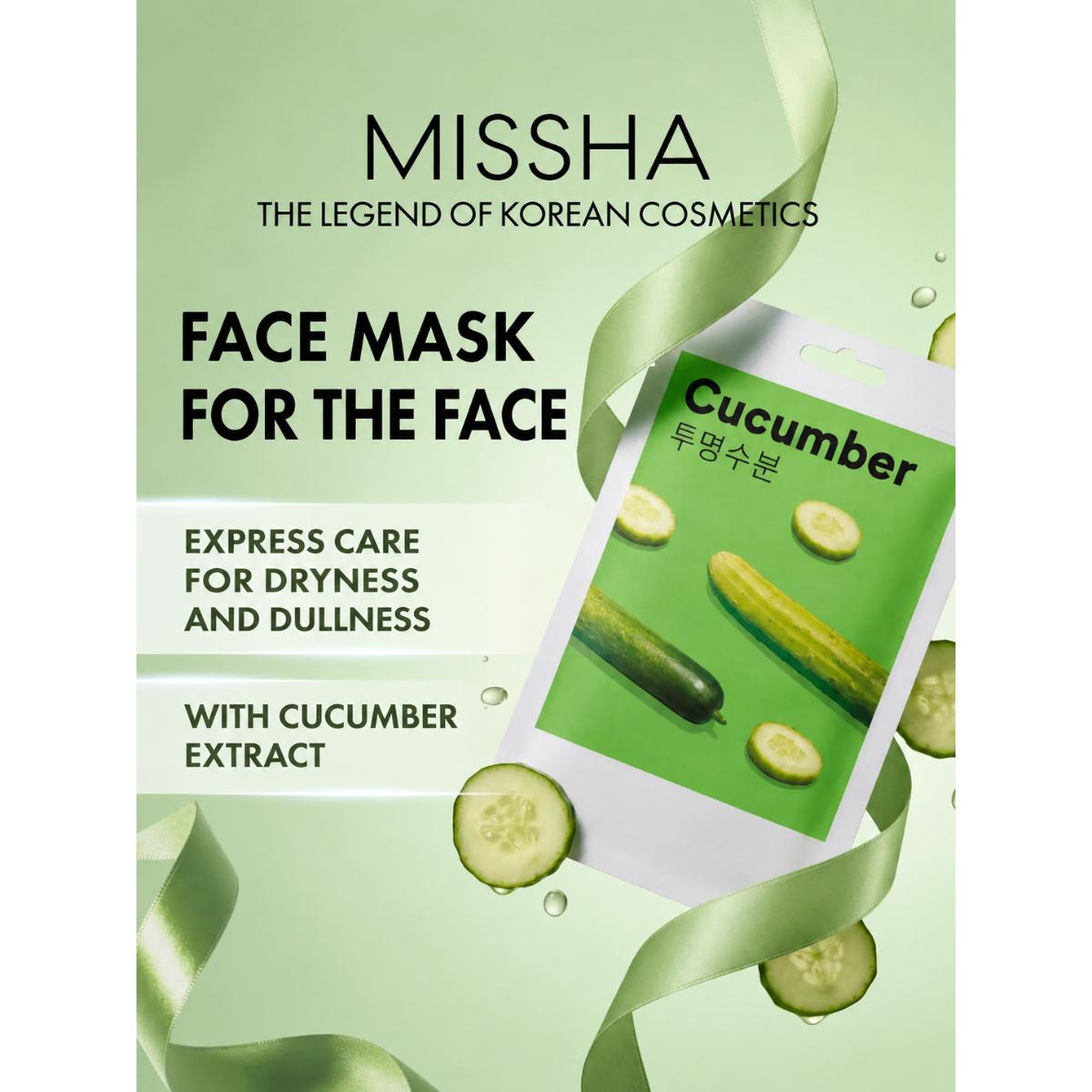 MISSHA Airy Fit Moisturizing Face Mask with Cucumber Extract for Dry Skin, 19 g 19g