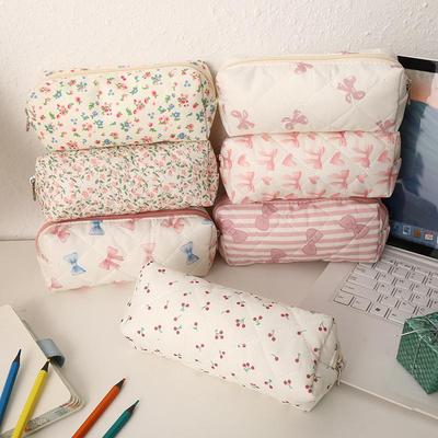 Large Capacity Cute Bow Flower Pencil Case - Stylish Student Stationery Bag