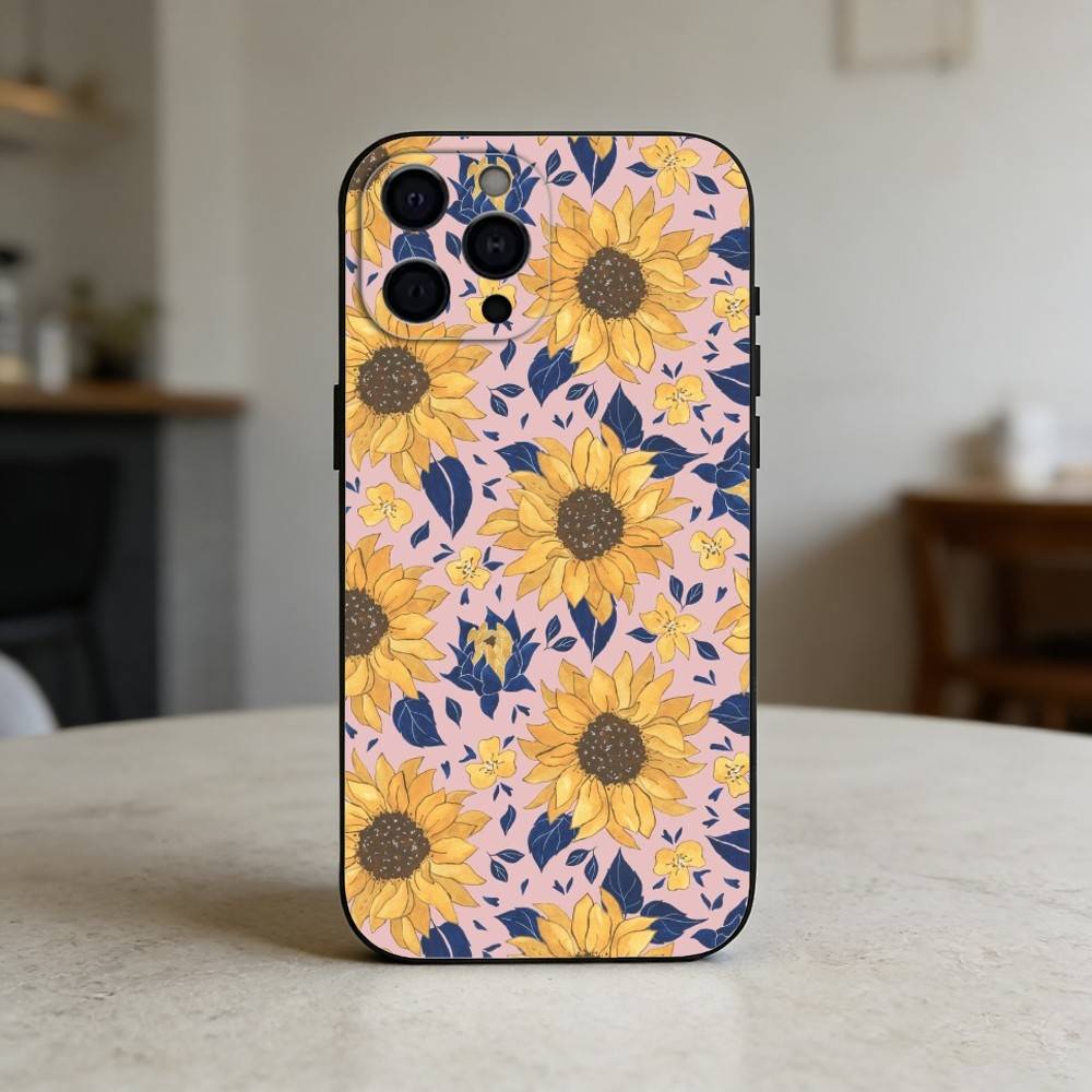 Sunflower Blossoms Phone Case Silicone Black Soft For IPhone 17,16,15,14,13,12,11,SE,Plus Pro Max