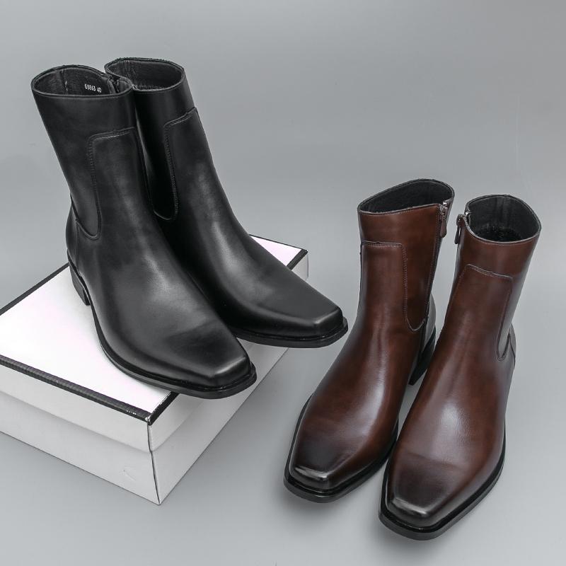 Men Boots Business Chelsea Boots Black Brown Side Zippers Men Casual Comfortable Fashionable Knight Boots Training Boots