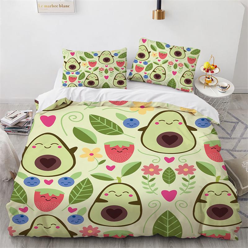 3D Printed Avocado Faces Bedding Set Boys Girls Twin Queen Size Cute Fruit Duvet Cover Pillowcase Bed Kids Adult
