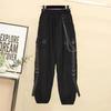 Summer Women's Loose 2PCS  Streetwear Outfits Loose Long Sleeve Shirt Ribbon Chain Cargo Pants 2 Piece Sets Casual Unisex Couple Suitit