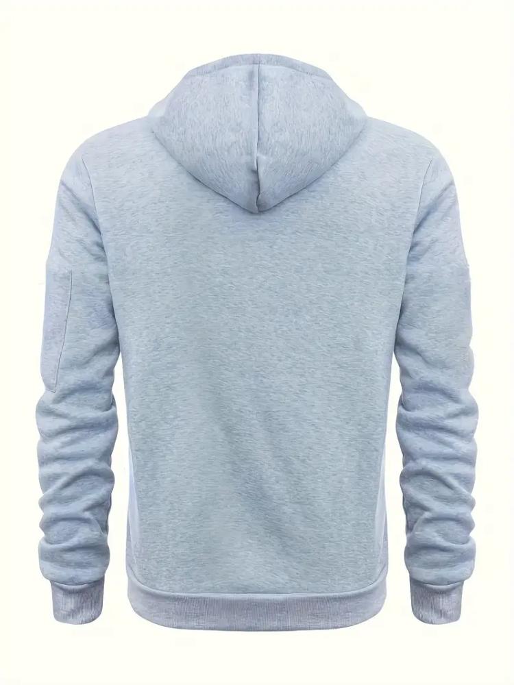 Men's Casual Zip-Up Hoodie with Kangaroo Pocket - Thick, Warm Polyester Blend for Fall and Winter, Oversized Hoodie
