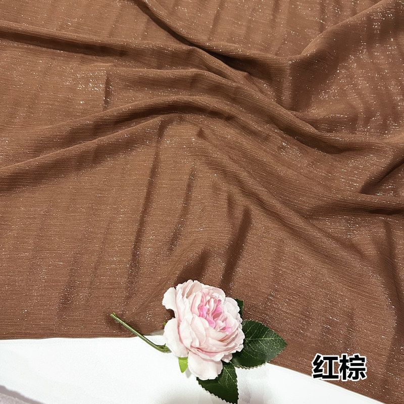 Shiny Silver Wire Crinkle Chiffon Fabric Plain By The Meter for Clothes Hanfu Dress Shirt Diy Sewing Cloth Soft Breathable Black