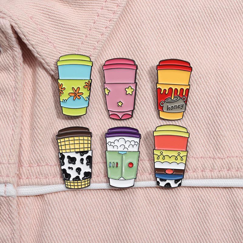Coffee Cartoon Eyecatching Cup Badge Brooch Unique Enamel Coating For Looks Trendy