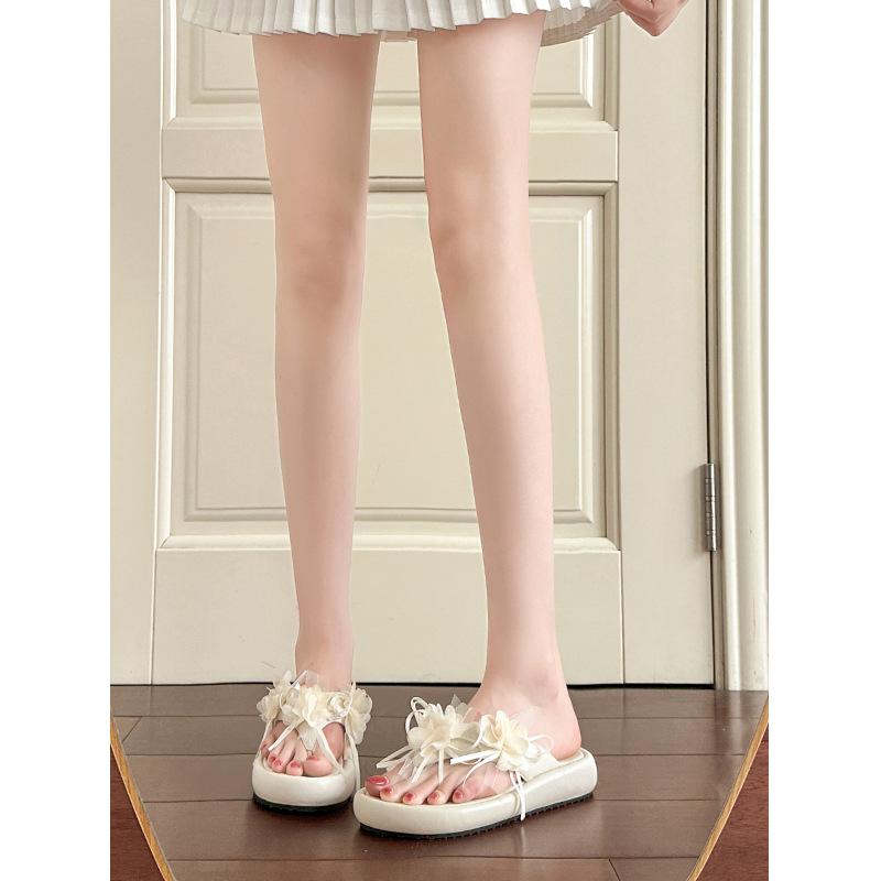 

Thick-soled toe slippers women s summer style with skirt flower fairy shoes soft-soled flip-flops 35 абрикосовый