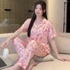 French high-end lace bow jacquard ice silk pajamas women's summer new short-sleeved trousers loungewear