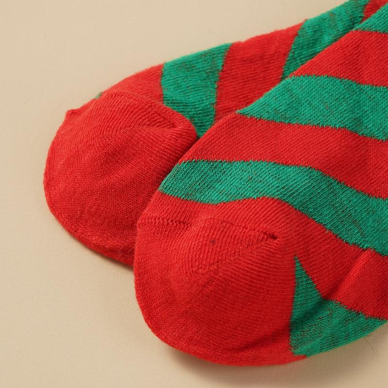 Christmas Green Red Cotton Stocking Striped Over The Knee Bowknot Long Socks
