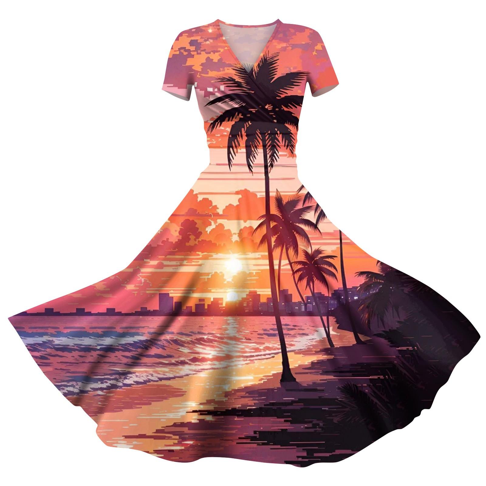 

Жіноча повсякденна сукня-гойдалка з короткими рукавами та V-подібним вирізом на весну та літо 2024 року M