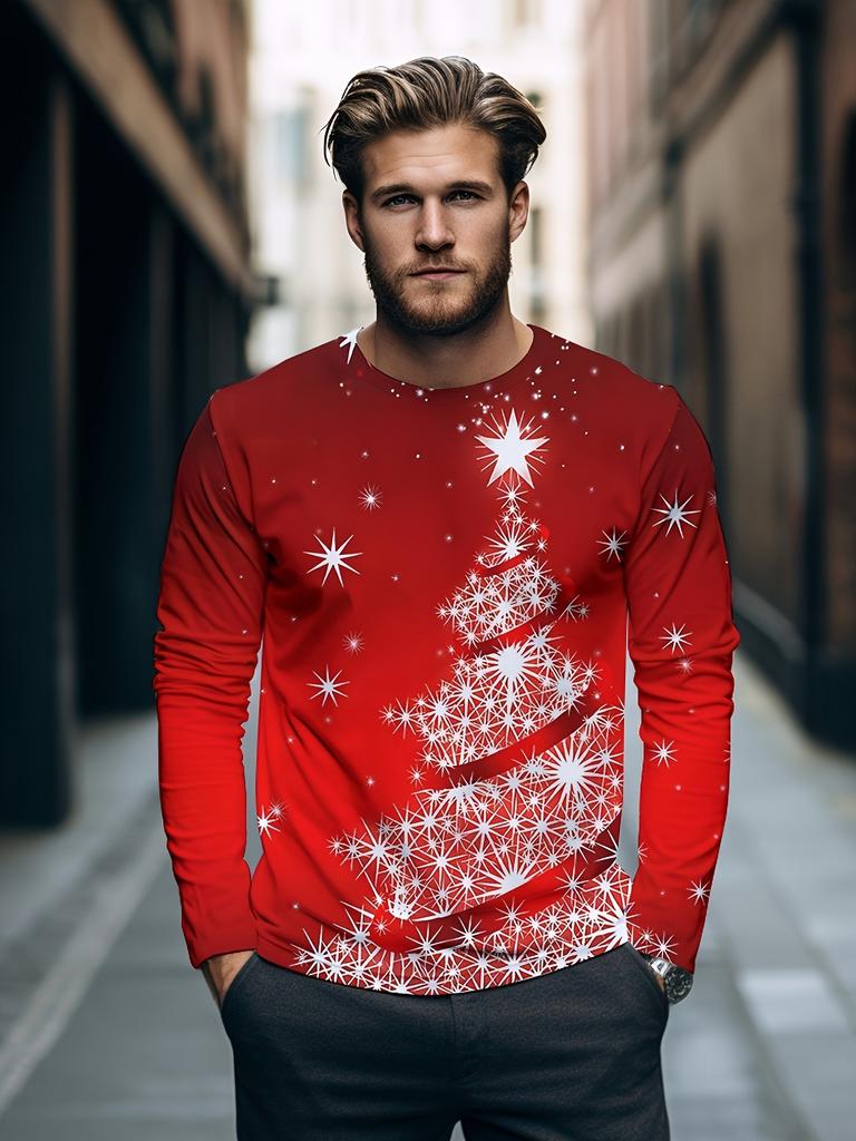 Men Christmas Tree Long Sleeve Pajamas Warm Mesh Autumn Winter Base Top