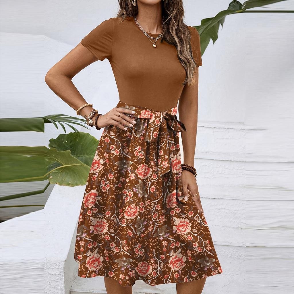 Γυναικείο Μοντέρνο Ρετρό Μοτίβο Εκτύπωση Color Block Ζώνη Casual Φόρεμα