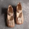Johnature Versatile Genuine Leather Hollow-out Sandals Retro Hook & Loop Comfortable Women's Wedges Shoes