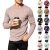 Men's Round Neck Casual Color Knit Base Layer Shirt with Pocket for Everyday Layering