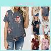 Elegant Summer Women Blouse Floral Print Short Sleeve Loose Casual T-shirt Tops
