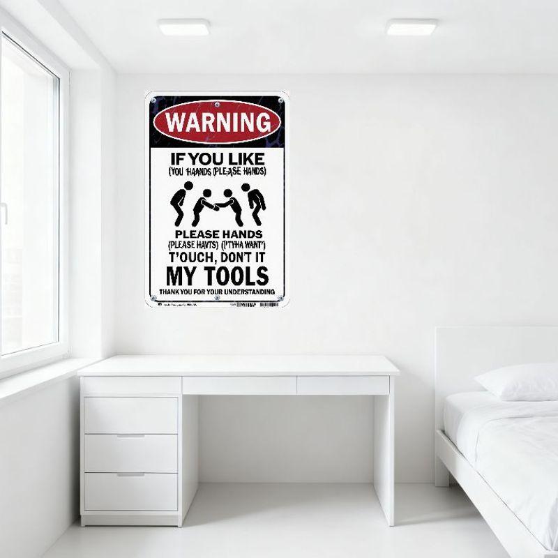 Humor Metal Tin Sign 'IF YOU LIKE (YOU HAANDS (PLEASE HANDS))' Funny Spelling Warning Tool Not Touch Decor for Home Bar Man Cave