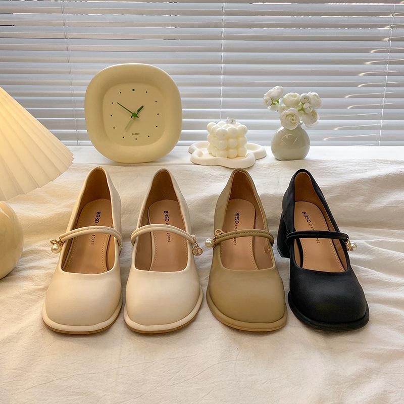 French gentle evening breeze Mary Jane high heels women's thick heel spring and autumn with skirt summer 2025 new small leather single shoes