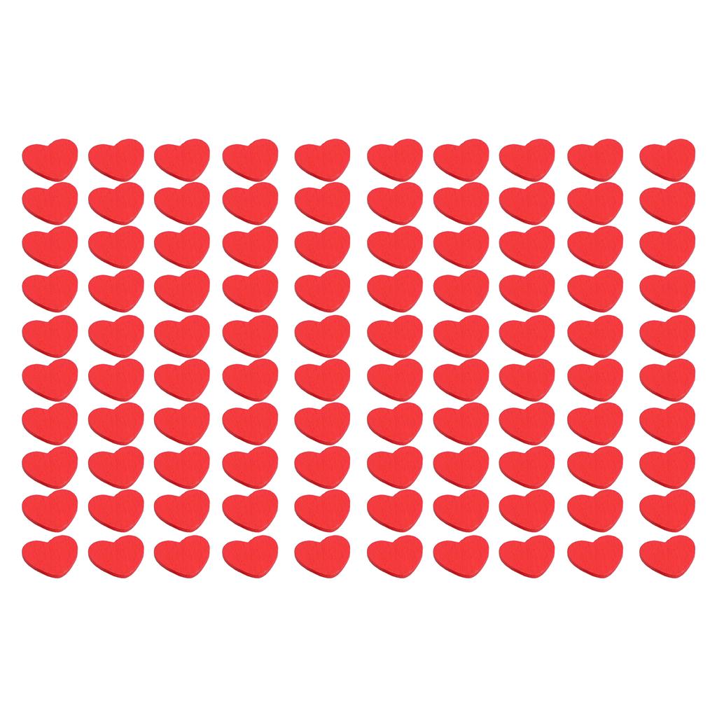 100Pcs Red Wooden HeartShaped Ornament SelfAdhesive DIY Hand Made Home Decoration
