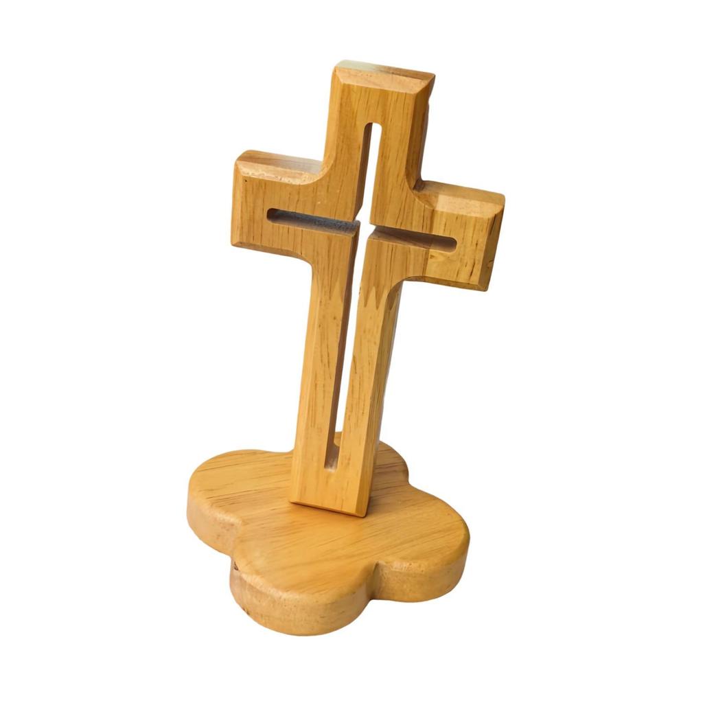 Bords trä stående kors prydnad med stativ Elegant konst Katolsk unik religiös korsdekoration för kontor årsdag skrivbord
