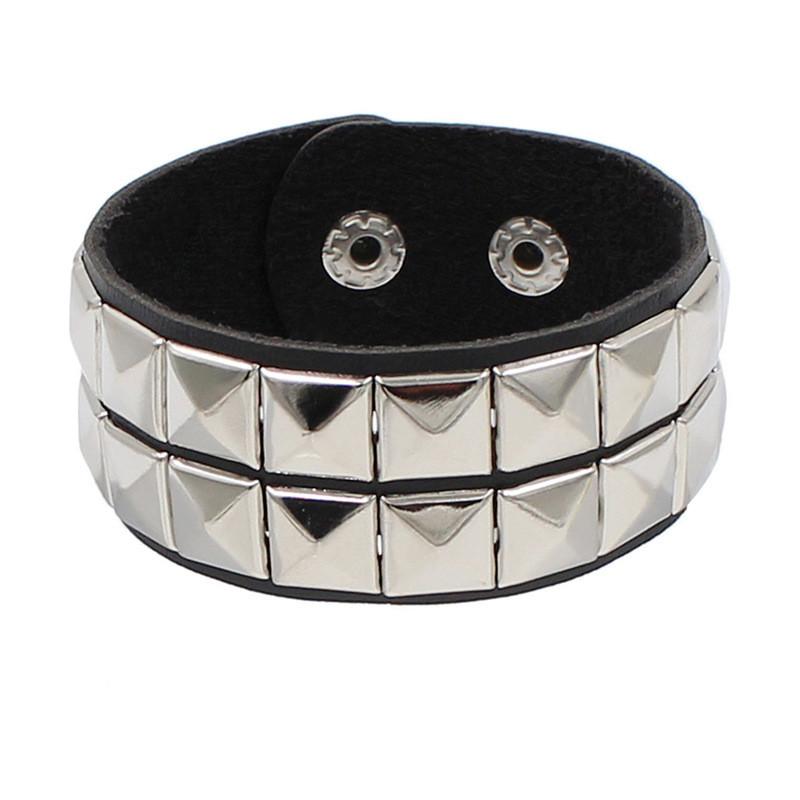 New Unique 3 Row Cuspidal Spikes Rivet Stud Wide Cuff Leather Punk Gothic Rock Unisex Bangle Bracelet Men Jewelry