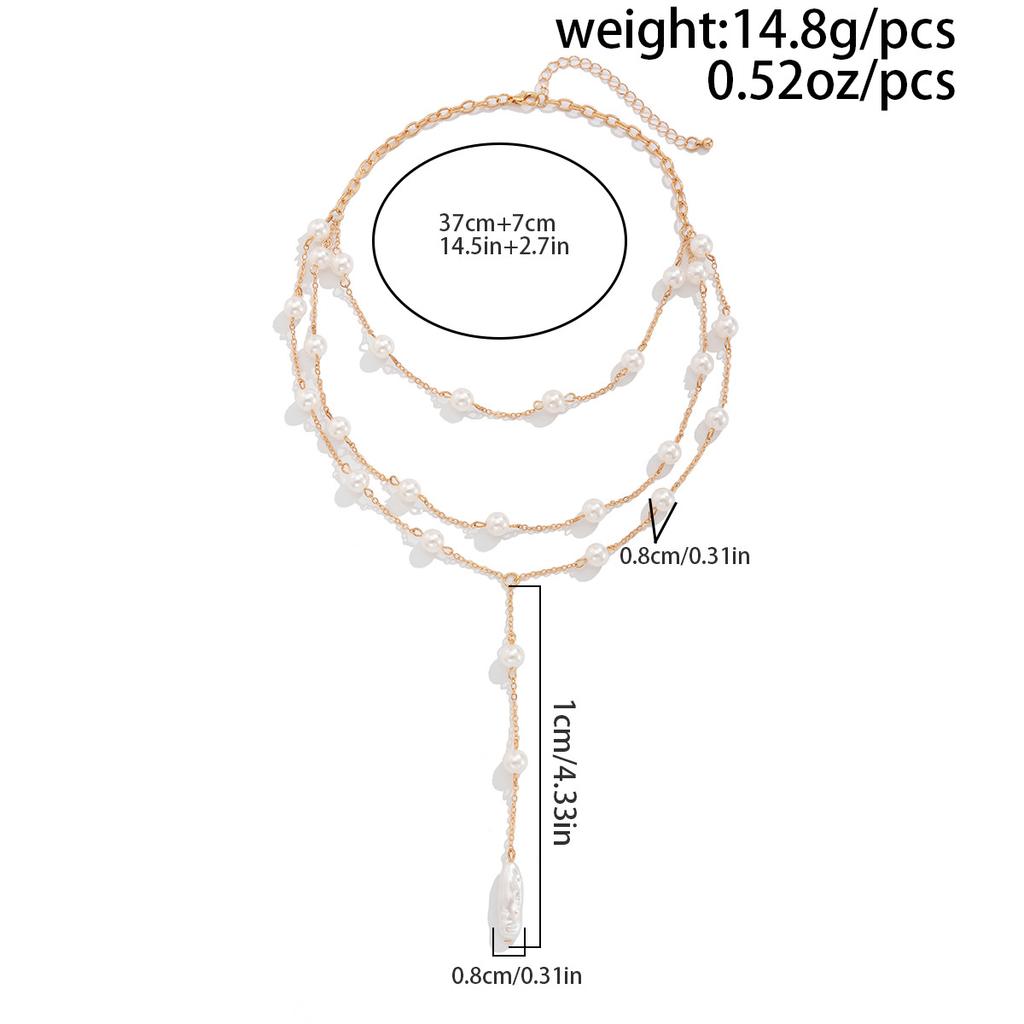 Temperament Simple Pearl Chain Fringed Necklace Female, Cold Wind Multi-Layer Neck Chain Necklace