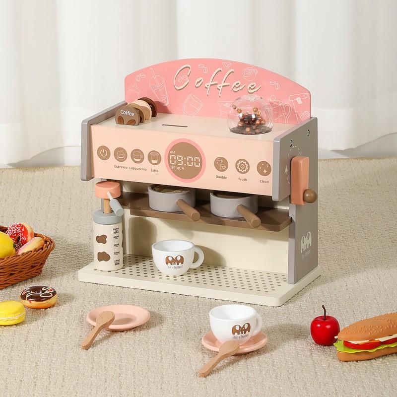 Baby Wooden Simulation Coffee Machine Milk Tea Making Playing Home Kitchen Tableware Pastry Parent-Child Interactive Toys