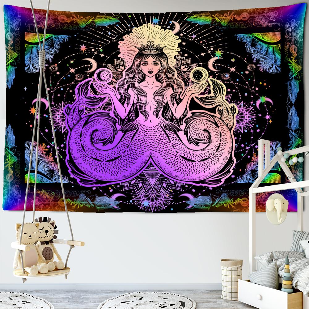 

Гобелен с принцессой-русалкой, настенный гобелен, волшебная научная фантастика, богемный TAPIZ, общежитие, гостиная, домашний декор 95x70cm