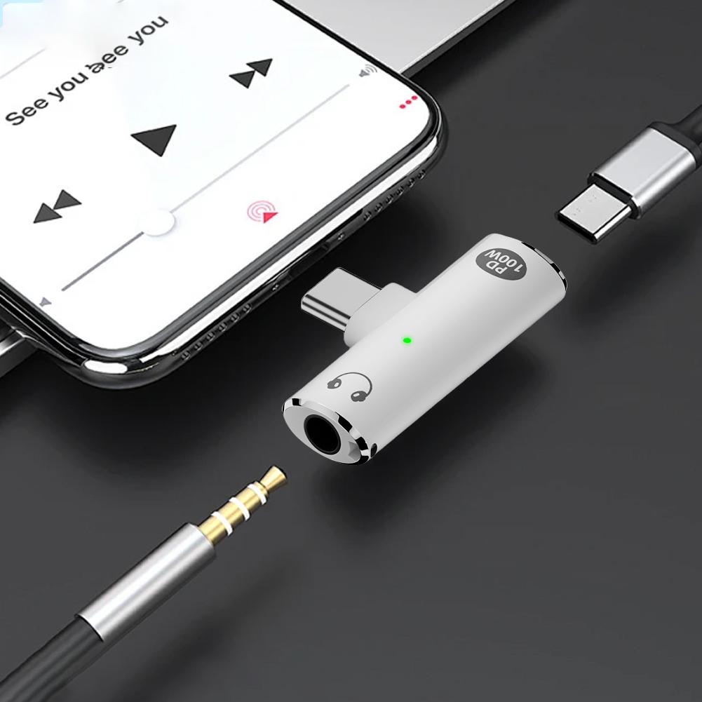 2-in-1 USB Type C To 3.5mm Headphone and Charger Adapter PD 100W Audio Aux Adapter USB C Splitter for Xiaomi Huawei iPhone 15 16