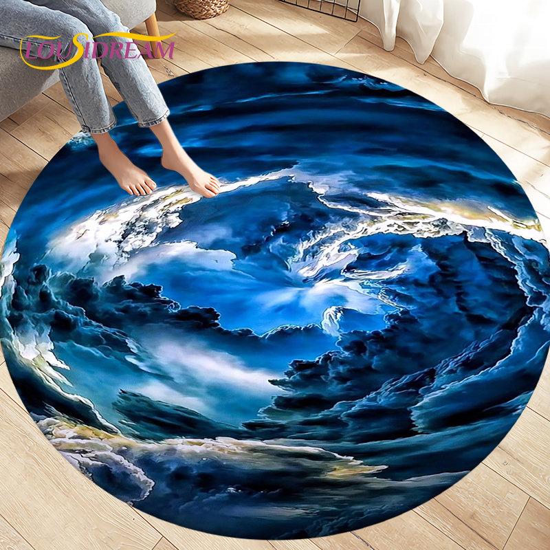 3D Natural ,Tornado, Cloud Area Rug,Round Carpet Rug for Living Room Bedroom Sofa Decoration,Kid Play Game Non-slip Floor Mat