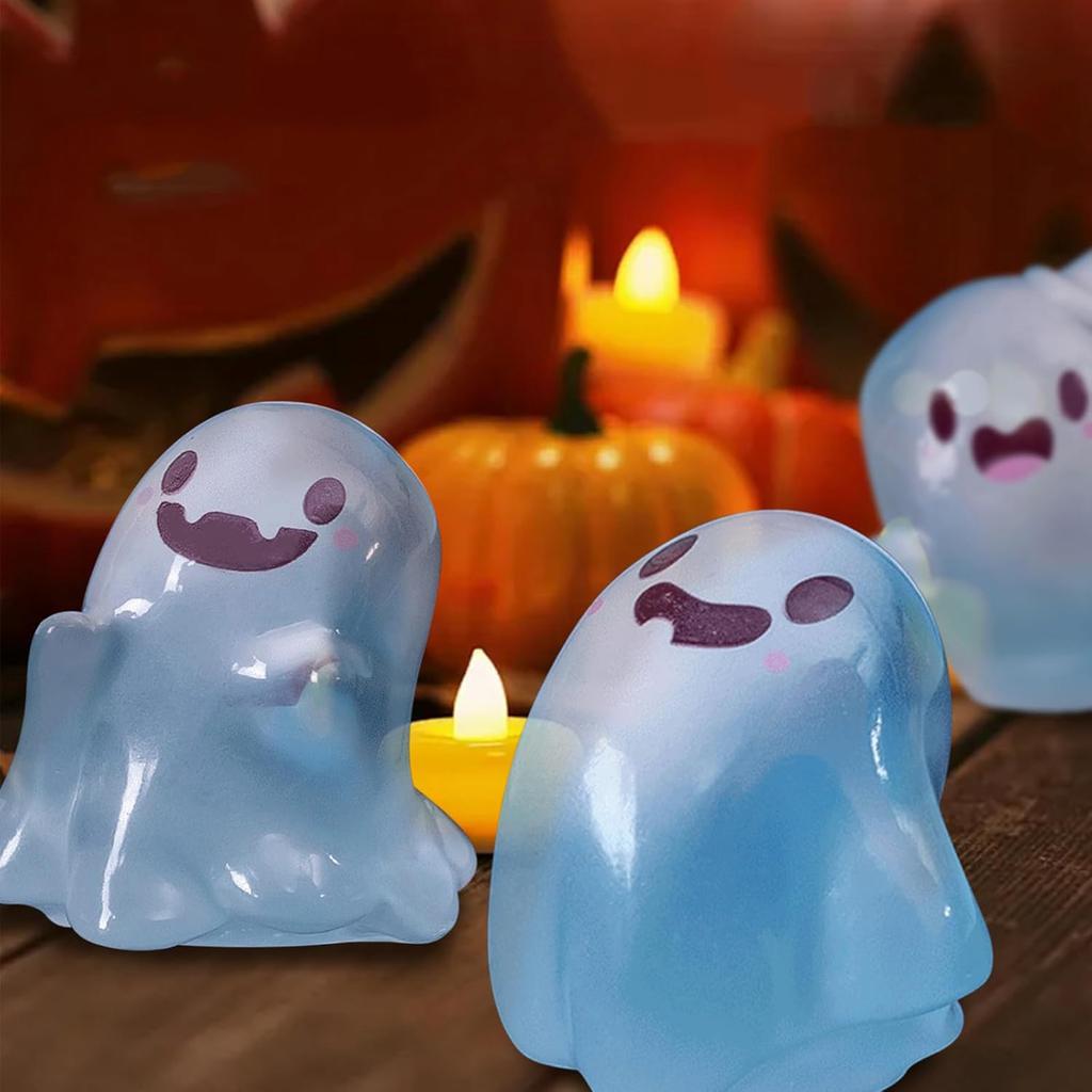 10PCS Mini Cute Funny Luminous Ghost Figurines Resin Crafts Glow in The Dark Ghost Micro Landscape Ornament Halloween Decoration