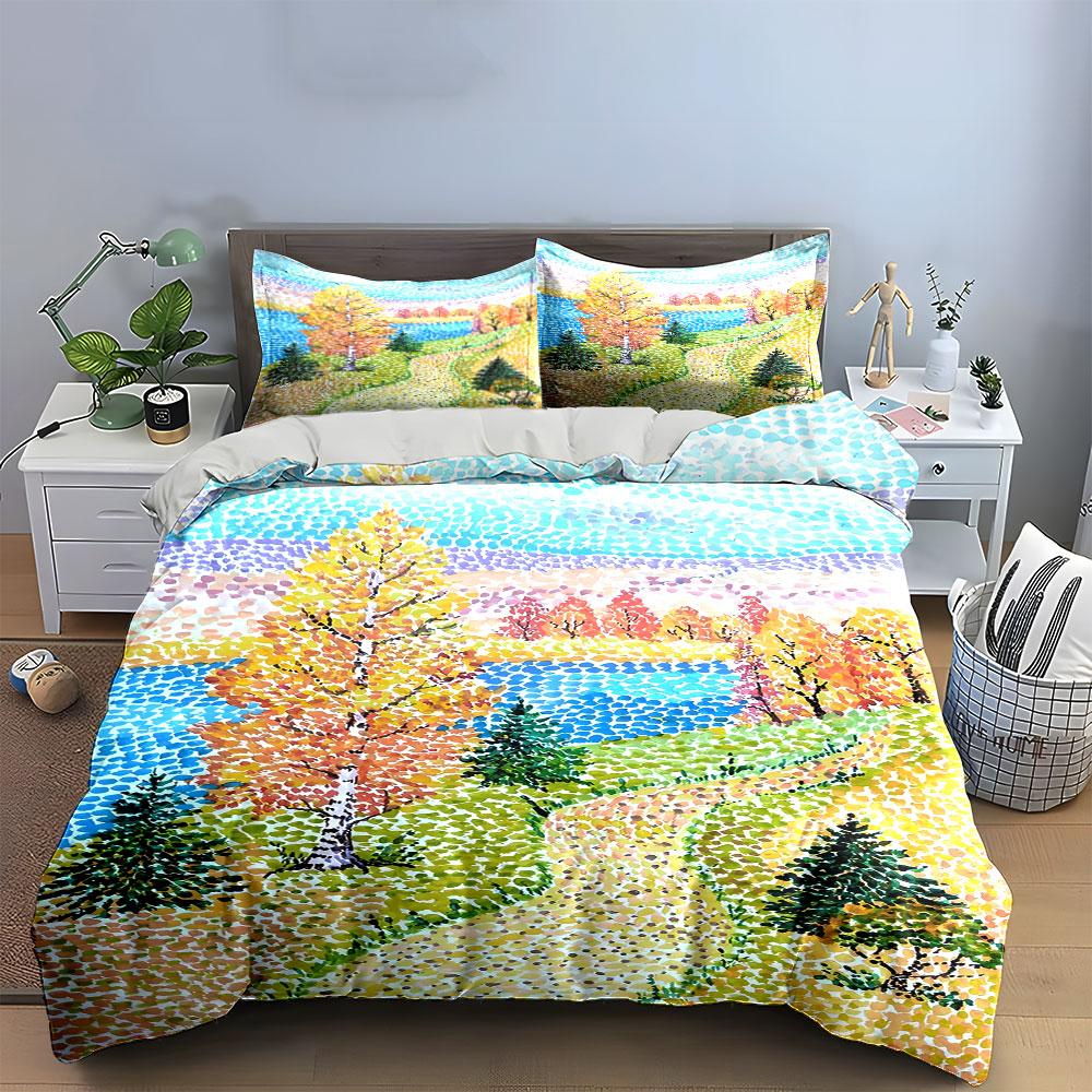 Landscape with Trees, Lake. Bedding Sets Duvet Cover Sets Duvet Covers Pillowcases(1 * Duvet Cover 2 * Pillowcases, Without Duvet Insert)