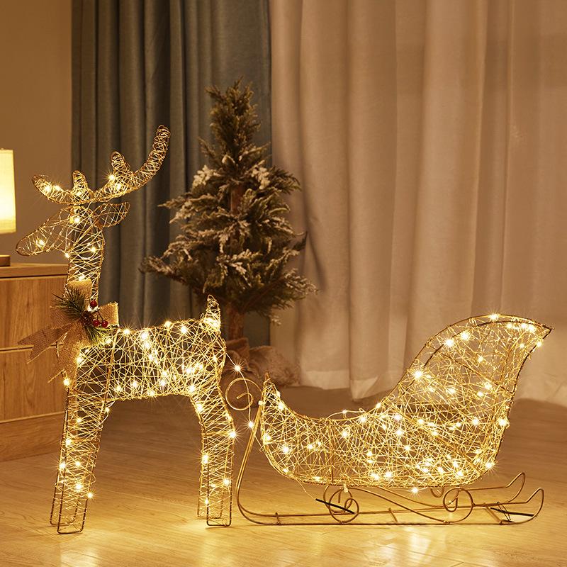 Illuminated Christmas Deer with Cart Gift Set - Festive Window Decorative Ornaments