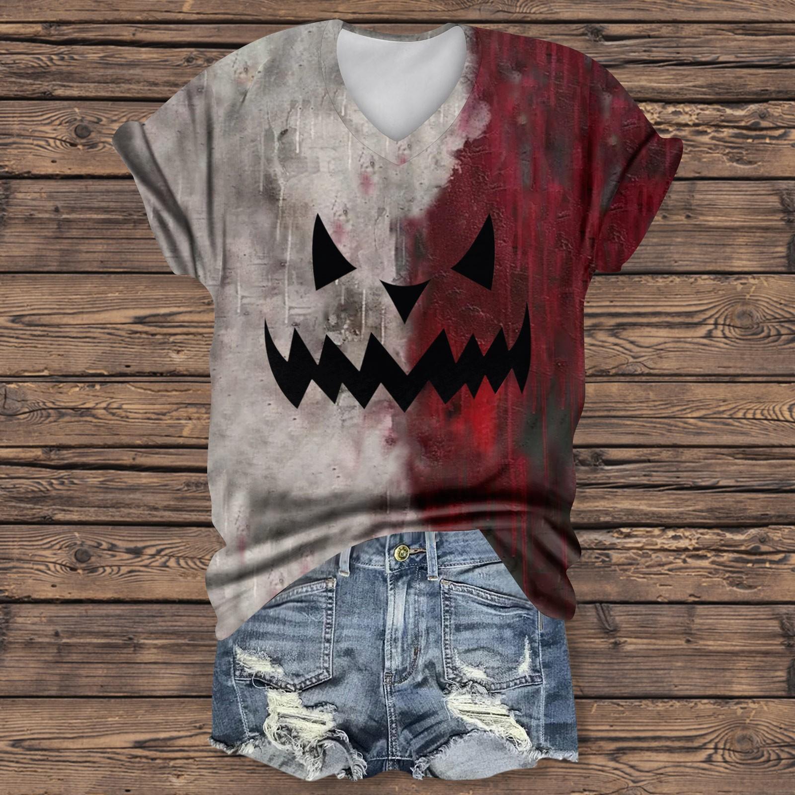 

Women s Fashion Casual Short Sleeve Halloween Print Tops Halloween Elegant Tops XXL