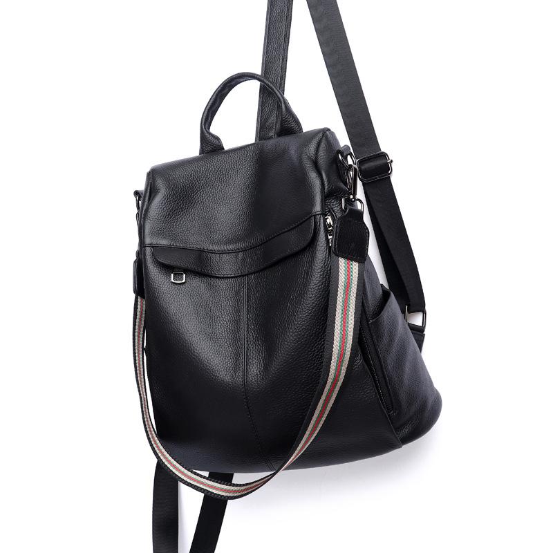 2020 new leather cowhide women s leather Korean version versatile bag women s first layer cowhide backpack women s large capacity чёрный