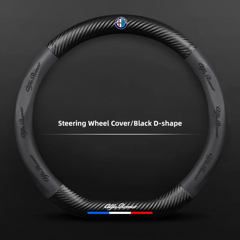 Carbon Fiber Car Logo Styling Leather Steering Wheel Cover Auto Accessorie For Alfa Romeo 159 166 Spider Giulia Giulietta 156 GT