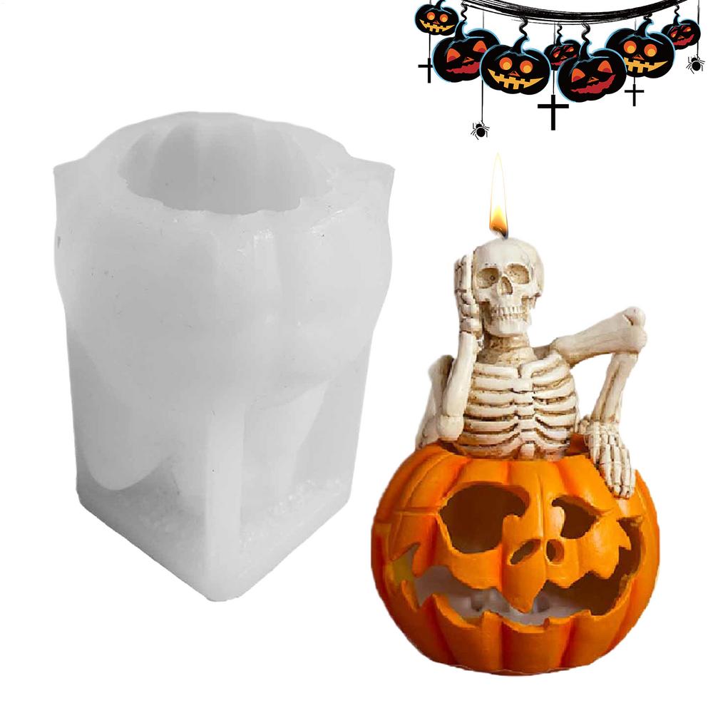 Skeleton Pumpkin Candle Mold 3D Halloween Skull Candle Mold Silicone Soap Maker Handmade Aromatherapy Mould for Biscuits Fondant