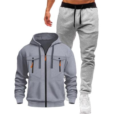 Pánský s kapucí s dlouhým rukávem na zip Ležérní oblek Color Block V pase Černé kalhoty Tepláková souprava