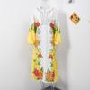 Print Linen Dress Plus Size Women Elegant Loose Lace Up V Neck Vintage Oil Painting Dress Summer Long Sleeves New Fashion High Waist Pastoral Style