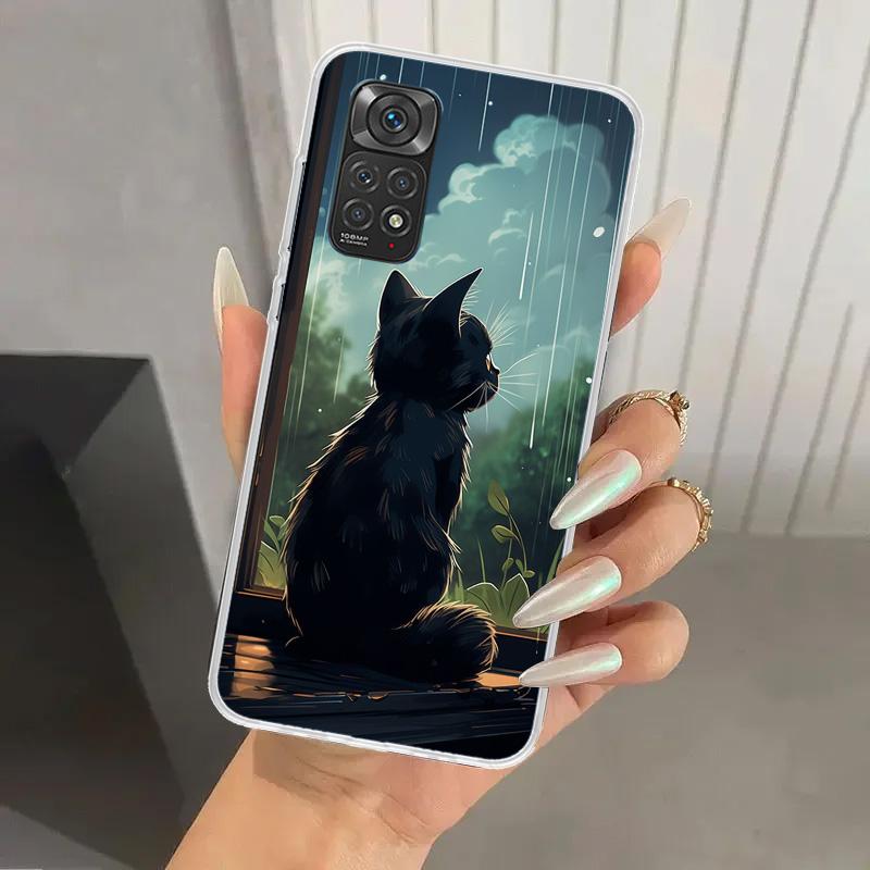 Anime Cat Rain Animal Phone Case for Xiaomi Redmi Note 15 14 14S 13 12S 12 Pro 11S 11 Plus 11T 11E 10S Soft Funda Print Shell Re