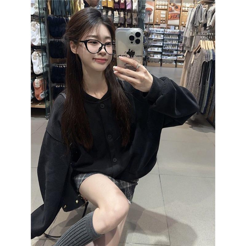 Korean Fashion Versatile Baseball Uniform Sweatshirt Jacket for Women Spring and Autumn Loose Stand-up Collar Cardigan Top