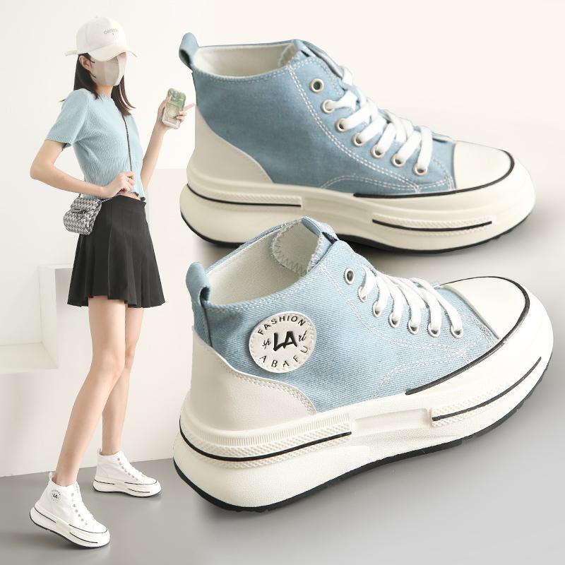 

Женская парусиновая обувь, высокие туфли на шнуровке, повседневные кроссовки на платформе, увеличивающая рост обувь для девочек, женские ботильоны 35-40