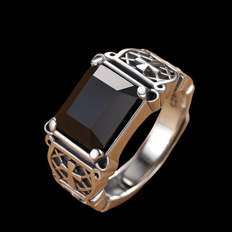 S925 Sterling Silver New Style Men Ring Fancy Trendy Domineering Personalized Hip Hop Cross Opening Ring Ornament