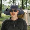 Outdoor Wide Brim Sun Hat with Solar/Charging Fan Outdoor Drawstring Fishing Hat Waterproof for Outdoor Riding Hiking Fishing