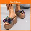 Summer Womens Flip Flops With Glitter Butterfly Bow Pu Rubber Sole Casual Flat Sandals For Large Sizes