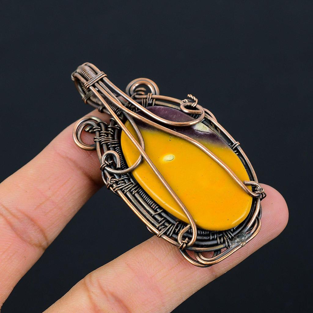 Mookaite Gemstone Pure Copper Wire Wrapped Handmade Pendant Jewelry For Her